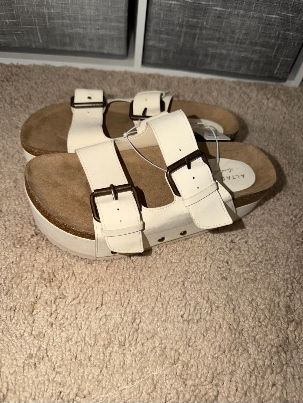 Altar'd State Cream Double-Buckle Platform Slide Sandals
